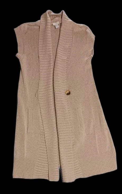 Chico's Sweaters - Chicos Sleeveless Long Button Cardigan Womens Size 1 Beige Tan Knitted...